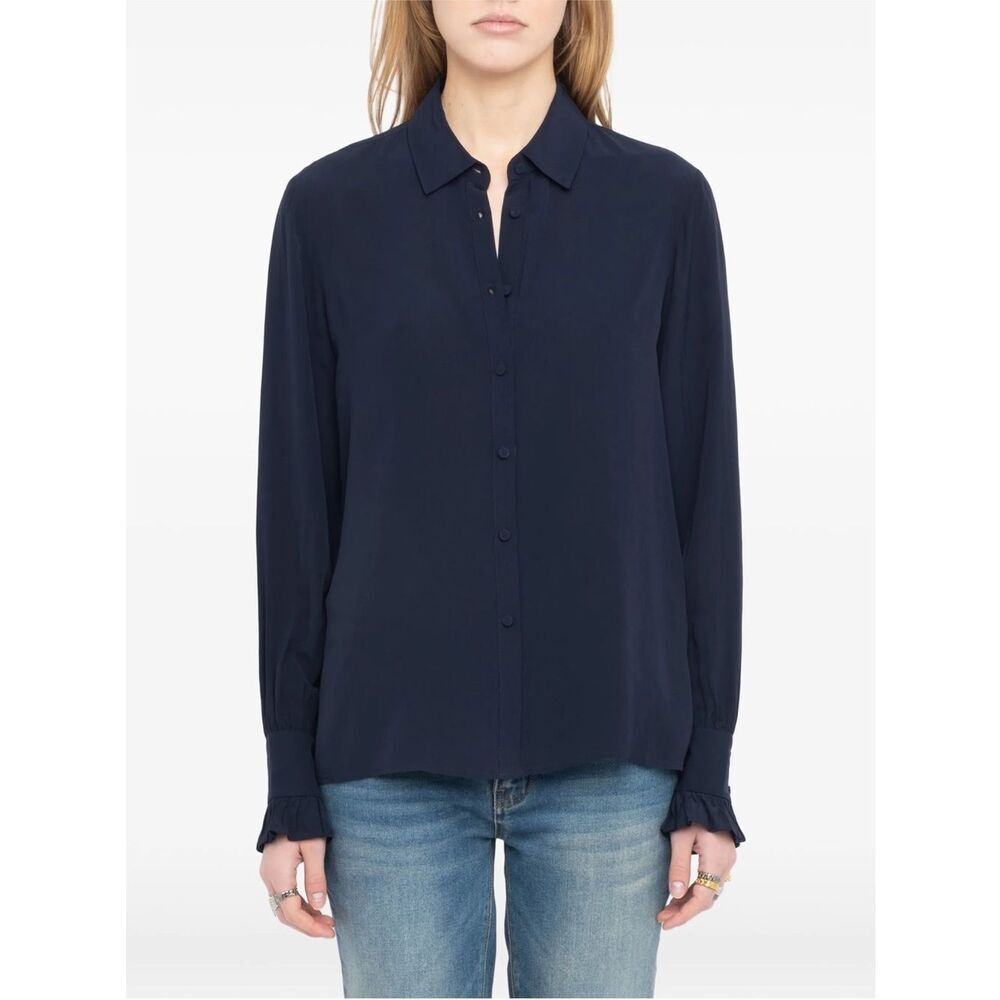 $298 Zadig & Voltaire Thely ruffled-cuffs long-sleeves shirt New XS